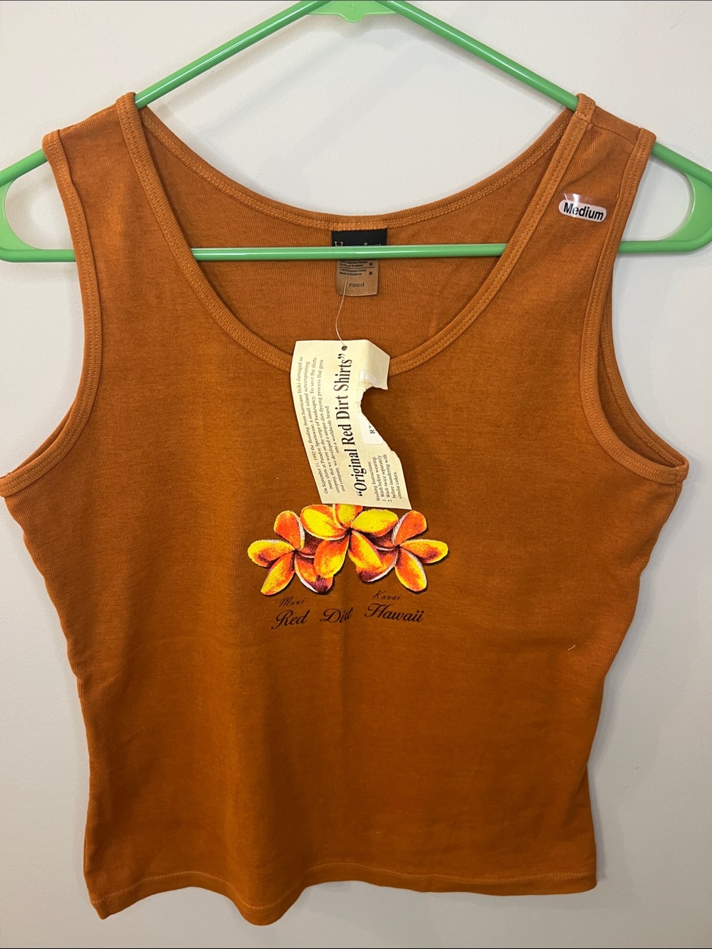Original Red Dirt Hawaii Burnt Crop Top Tank with Yellow Floral Cluster